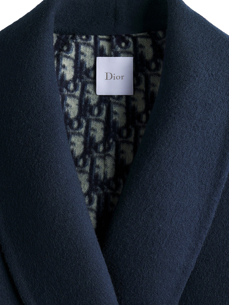 CAPPOTTO CON CINTURA IN LANA VERGINE E SETA DOUBLE FACE BLU NAVY
