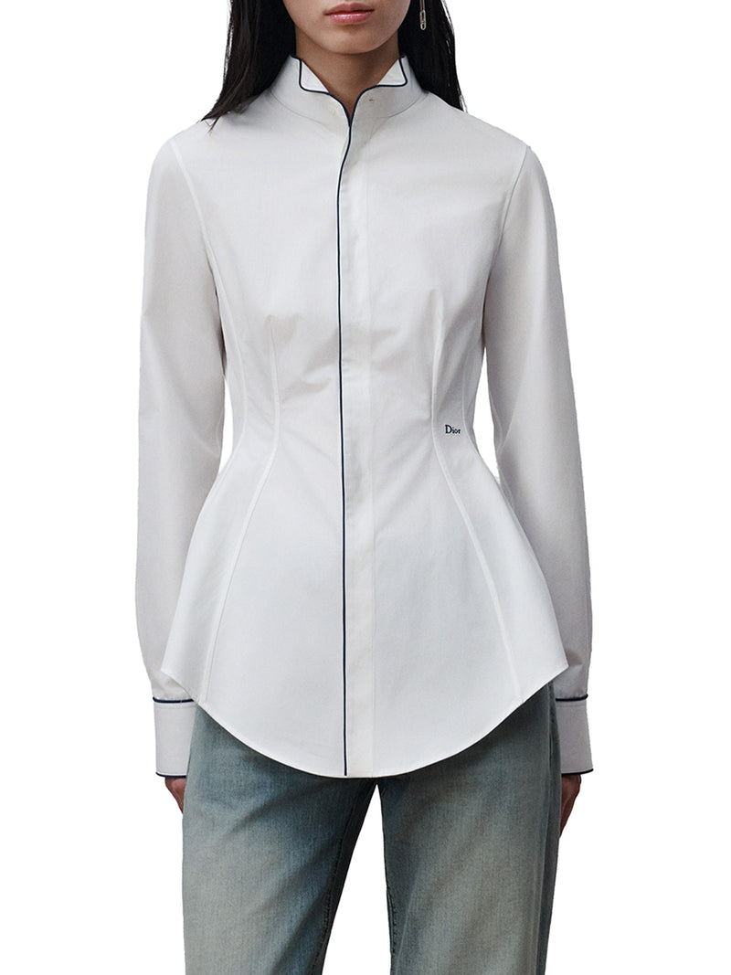 BLUSA ADERENTE IN POPELINE DI COTONE