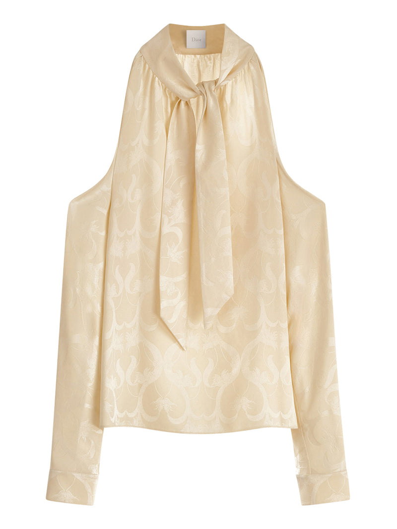 BLUSA CON SPALLE SCOPERTE IN JACQUARD DI SETA A FIORI