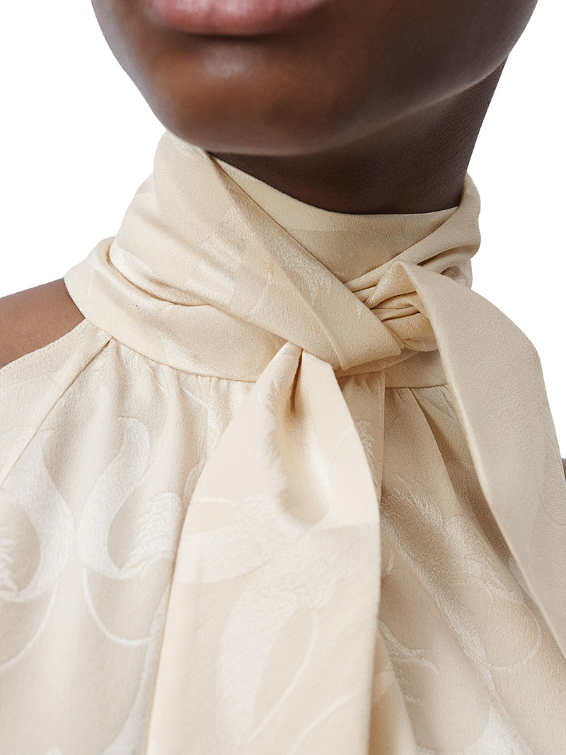 BLUSA CON SPALLE SCOPERTE IN JACQUARD DI SETA A FIORI