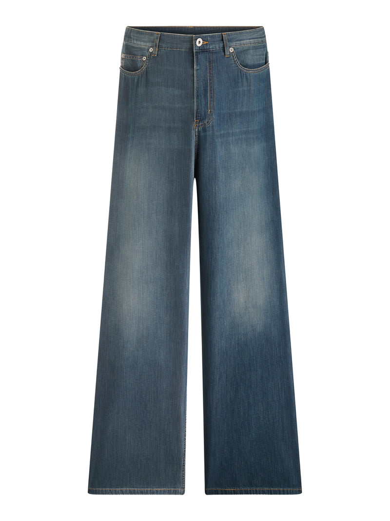 JEANS CON VESTIBILITÀ REGOLARE IN DENIM DI COTONE STONEWASHED BLU