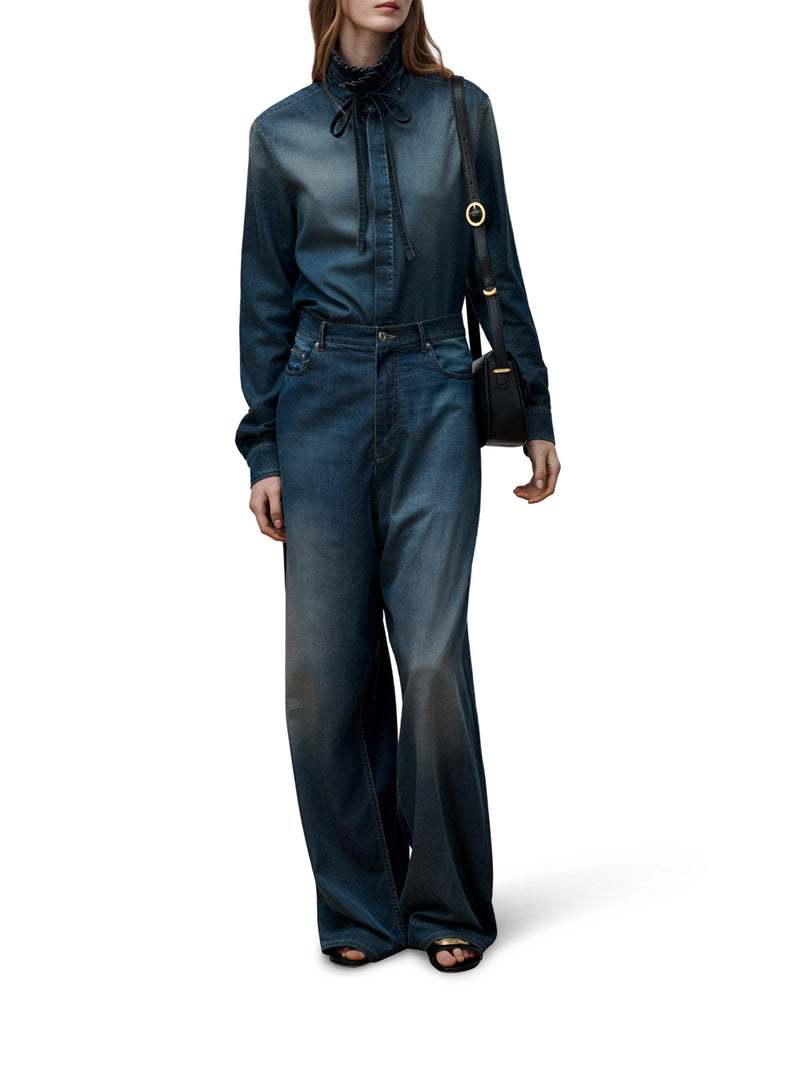 JEANS CON VESTIBILITÀ REGOLARE IN DENIM DI COTONE STONEWASHED BLU