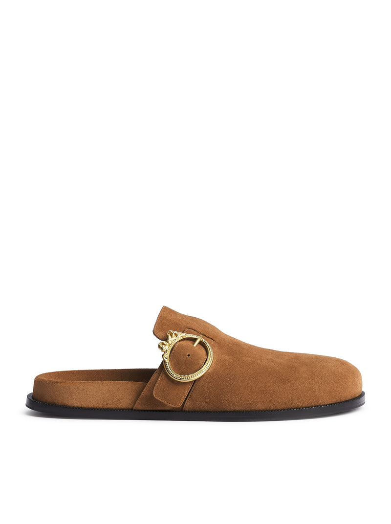 SABOT CON FIBBIA MÉDAILLON IN PELLE DI VITELLO SCAMOSCIATA