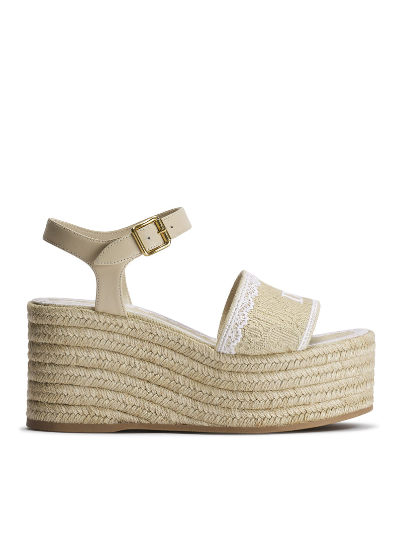 SANDALO CON ZEPPA DENTELLE IN COTONE RICAMATO DIOR OBLIQUE