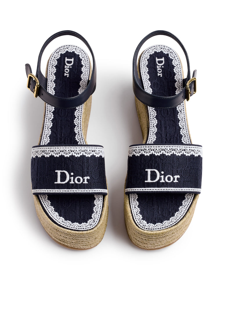 SANDALO CON ZEPPA DENTELLE IN COTONE RICAMATO DIOR OBLIQUE