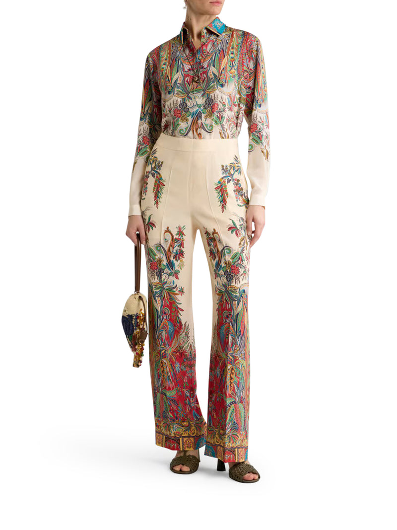 CAMICIA LUNGA IN SETA CON STAMPA PIAZZATA PAISLEY FOLIAGE