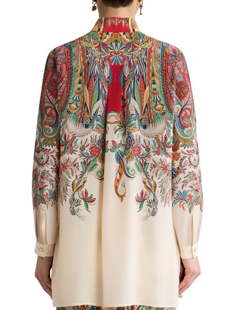 CAMICIA LUNGA IN SETA CON STAMPA PIAZZATA PAISLEY FOLIAGE