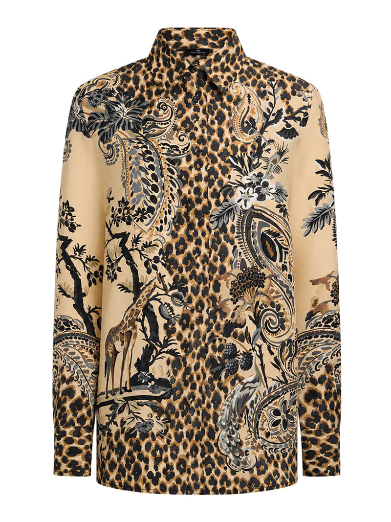 CAMICIA IN SETA CON STAMPA LEOPARDATA PIAZZATA