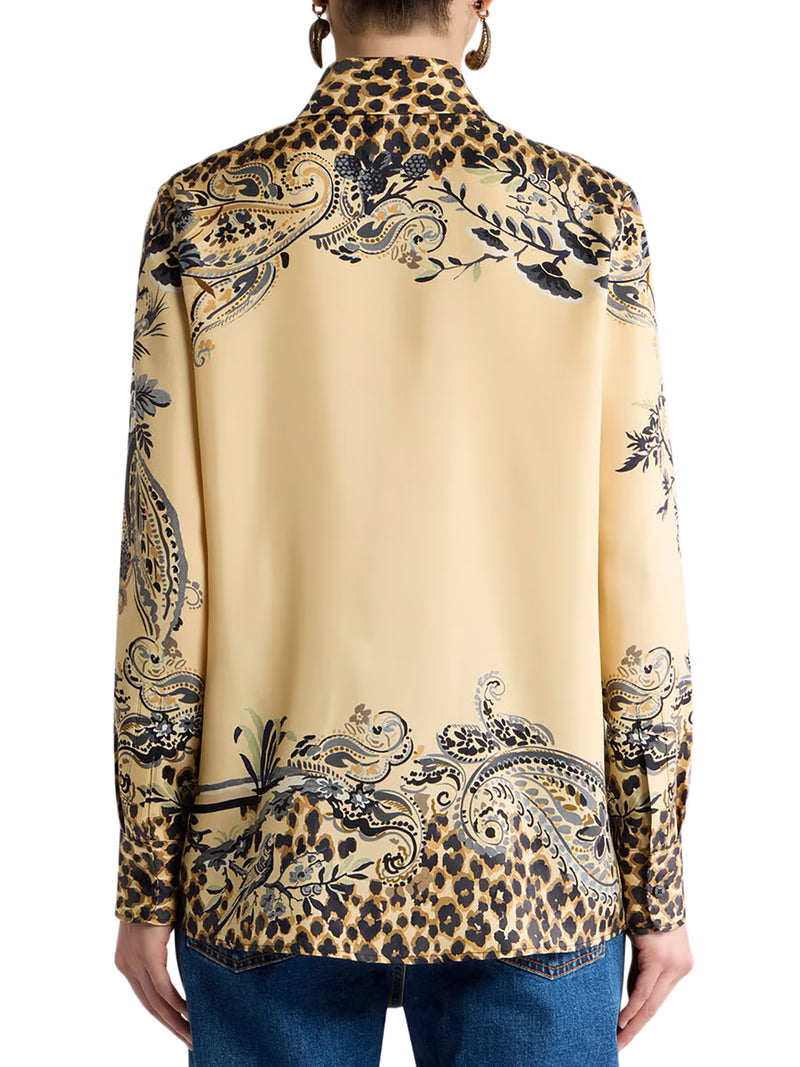 CAMICIA IN SETA CON STAMPA LEOPARDATA PIAZZATA
