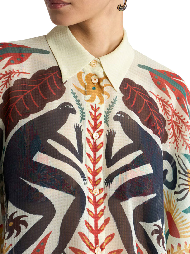 CAMICIA CON ORLO A FAZZOLETTO E STAMPA PIAZZATA
