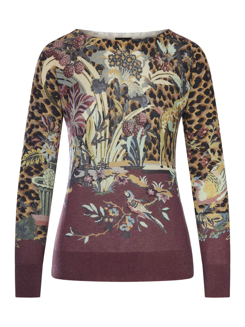 MAGLIA IN MAGLIA LEGGERA CON STAMPA ANIMALIER E FLOREALE