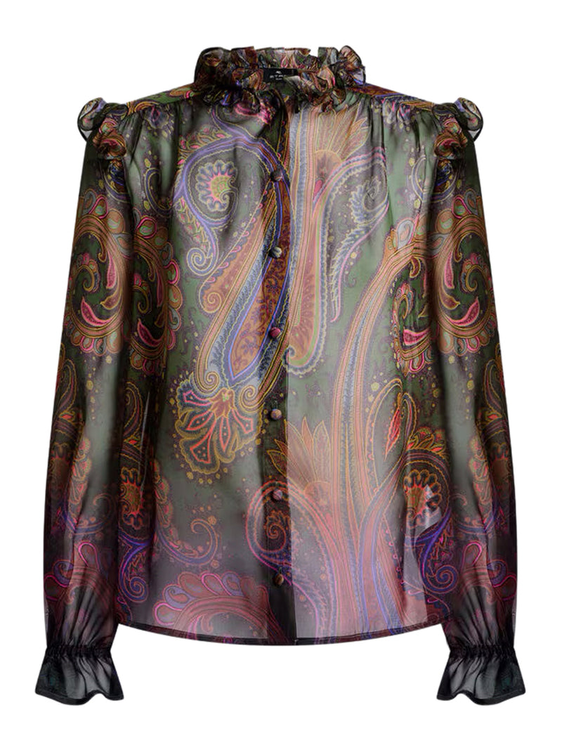 CAMICIA IN SETA CON STAMPA PIAZZATA PAISLEY DÉGRADÉ