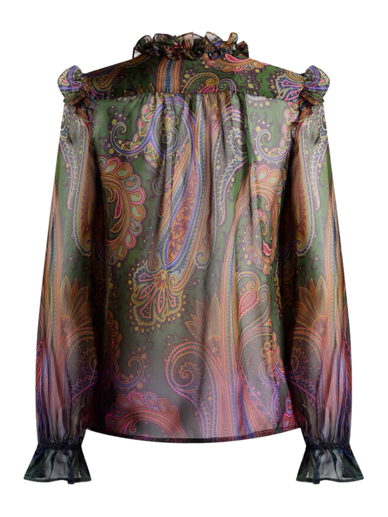 CAMICIA IN SETA CON STAMPA PIAZZATA PAISLEY DÉGRADÉ