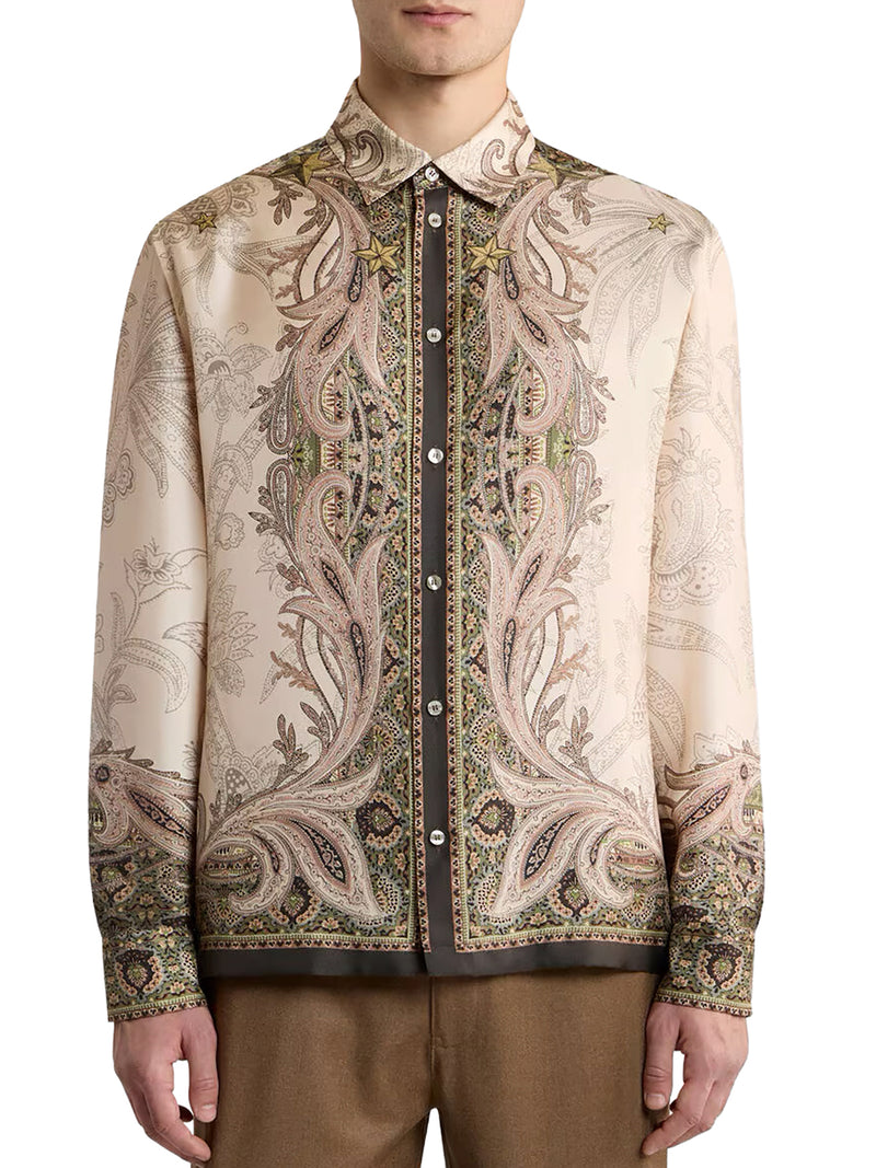 CAMICIA IN TWILL DI SETA CON STAMPA PIAZZATA PEGASO