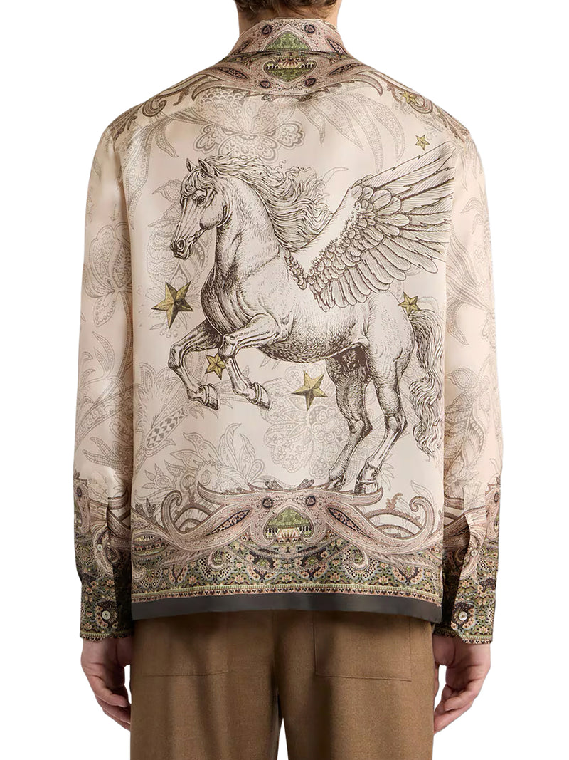CAMICIA IN TWILL DI SETA CON STAMPA PIAZZATA PEGASO