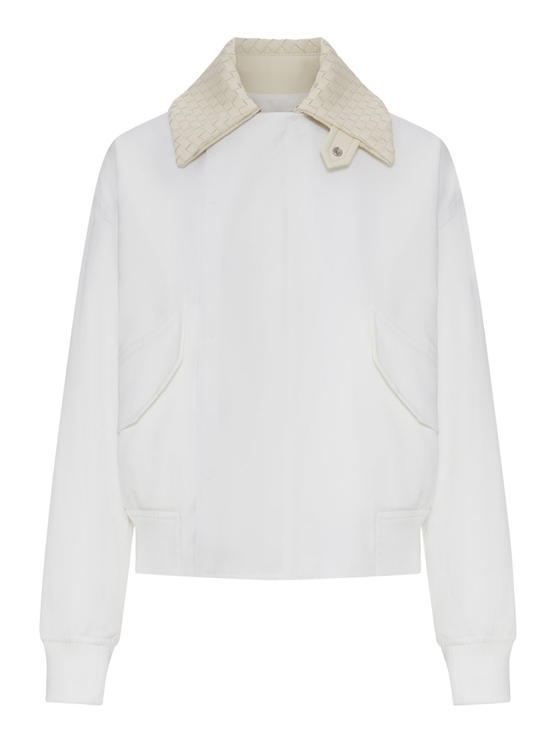 GIACCA IN COTONE IMPERMEABILE CON COLLETTO IN PELLE