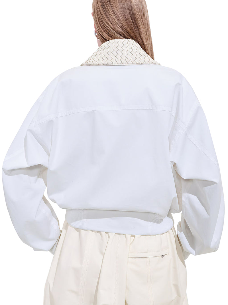 GIACCA IN COTONE IMPERMEABILE CON COLLETTO IN PELLE
