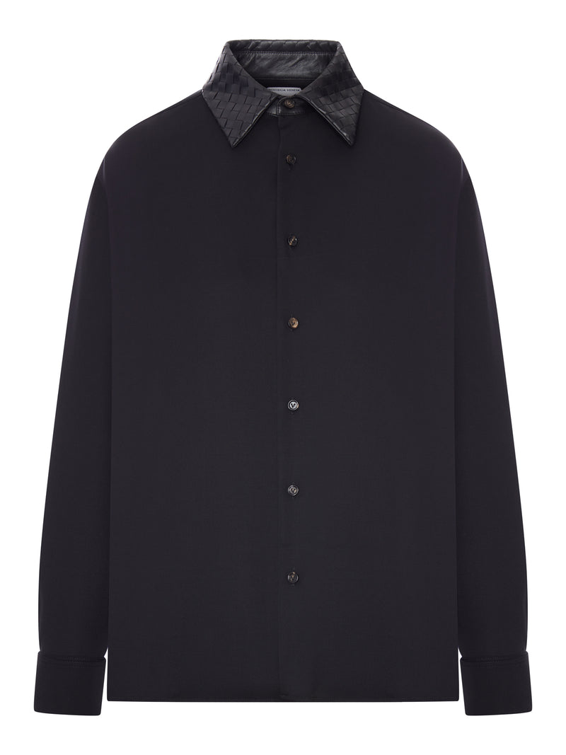 CAMICIA IN LANA CON COLLO IN PELLE INTRECCIATO