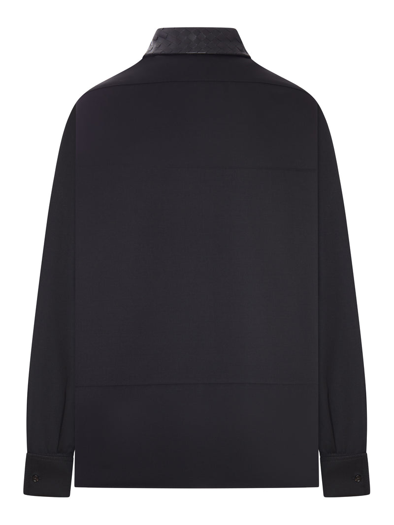 CAMICIA IN LANA CON COLLO IN PELLE INTRECCIATO