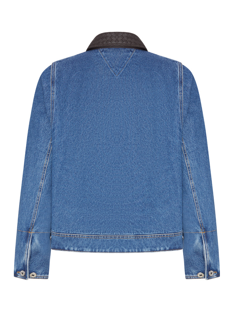 GIUBBOTTO IMBOTTITO IN DENIM CON COLLETTO IN PELLE