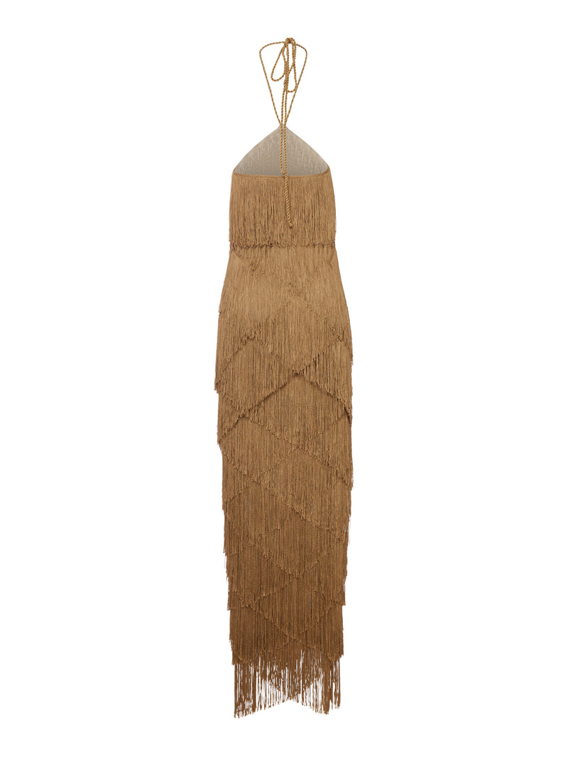 ABITO LUNGO HALTER CON FRANGE