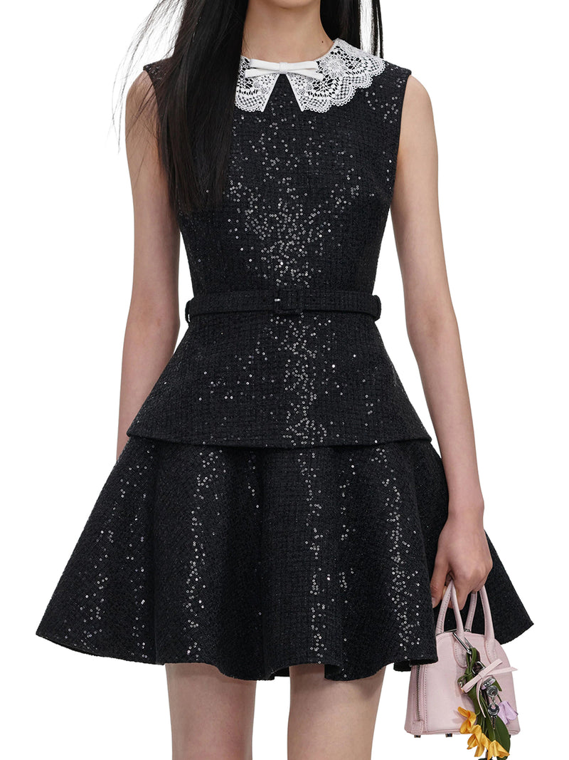 MINI ABITO IN BOUCLE DI PAILLETTES NERE