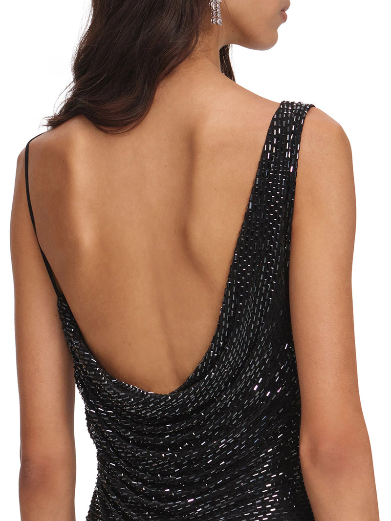 ABITO LUNGO NERO DRAPPEGGIATO CON STRASS