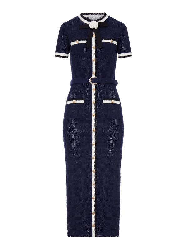 ABITO MIDI IN MAGLIA TRAFORATA BLU NAVY