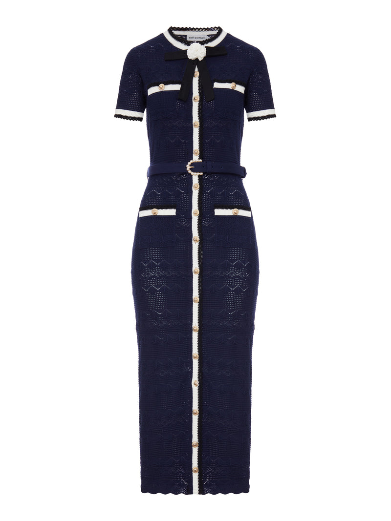 ABITO MIDI IN MAGLIA TRAFORATA BLU NAVY