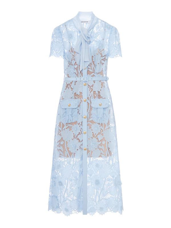 ABITO MIDI IN PIZZO CON LACCETTI SUL COLLO