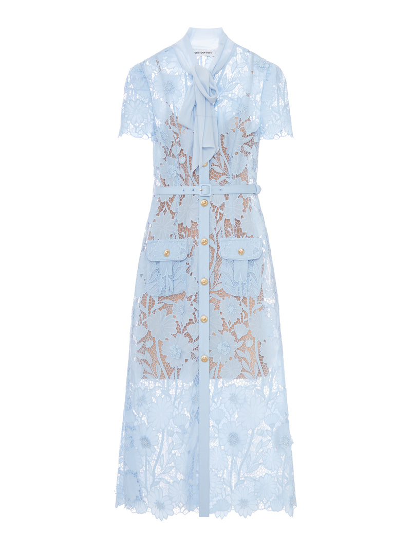 ABITO MIDI IN PIZZO CON LACCETTI SUL COLLO
