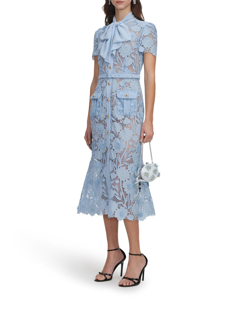 ABITO MIDI IN PIZZO CON LACCETTI SUL COLLO