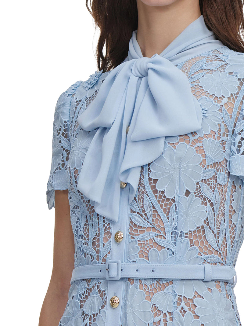 ABITO MIDI IN PIZZO CON LACCETTI SUL COLLO