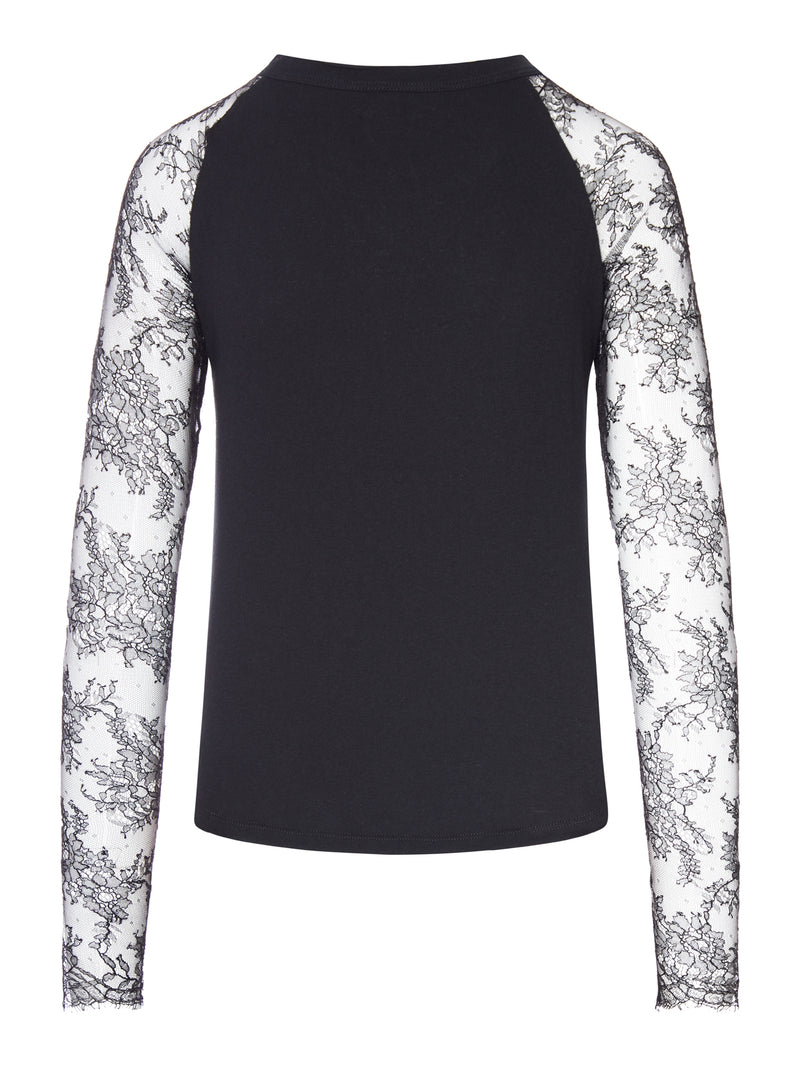 T-SHIRT CON MANICHE IN PIZZO E STAMPA GRAFICA