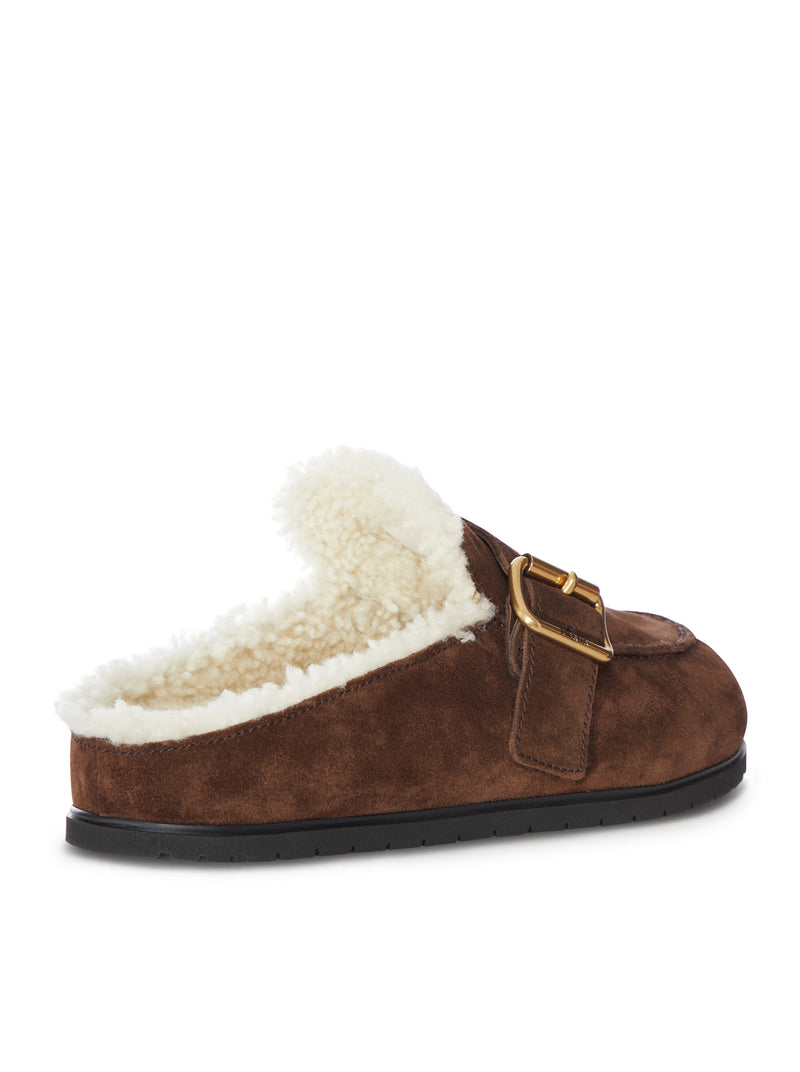 MULE IN SUEDE E SHEARLING CON FIBIA