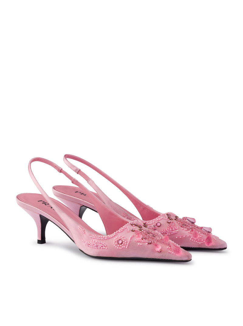 DÉCOLLETÉ SLINGBACK IN RASO CON RICAMI