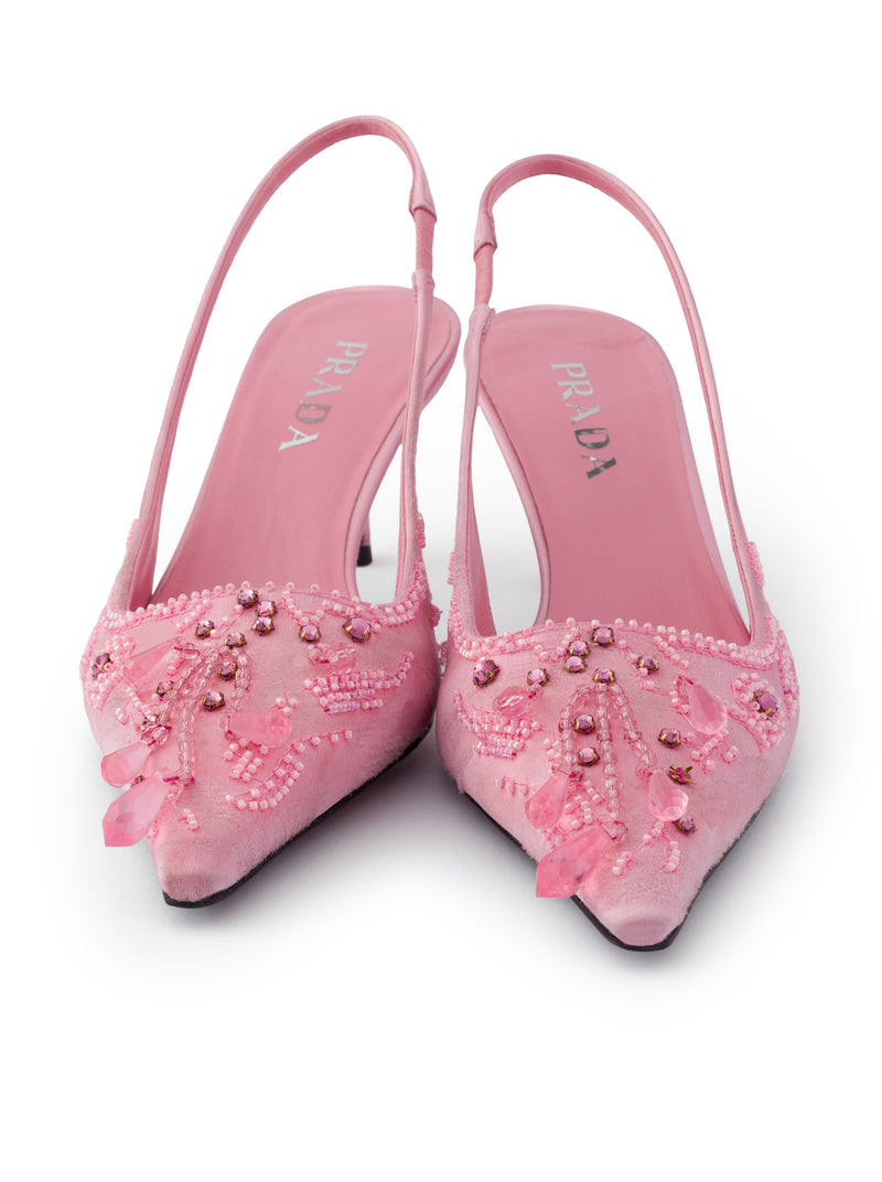 DÉCOLLETÉ SLINGBACK IN RASO CON RICAMI