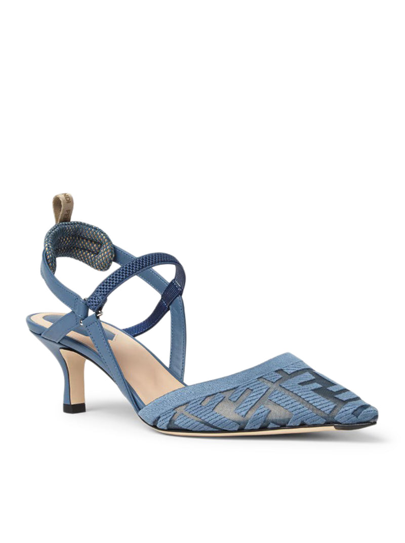 COLIBRÌ LITE SLINGBACK CON TACCO MEDIO IN MESH CON RICAMO FF AZZURRO
