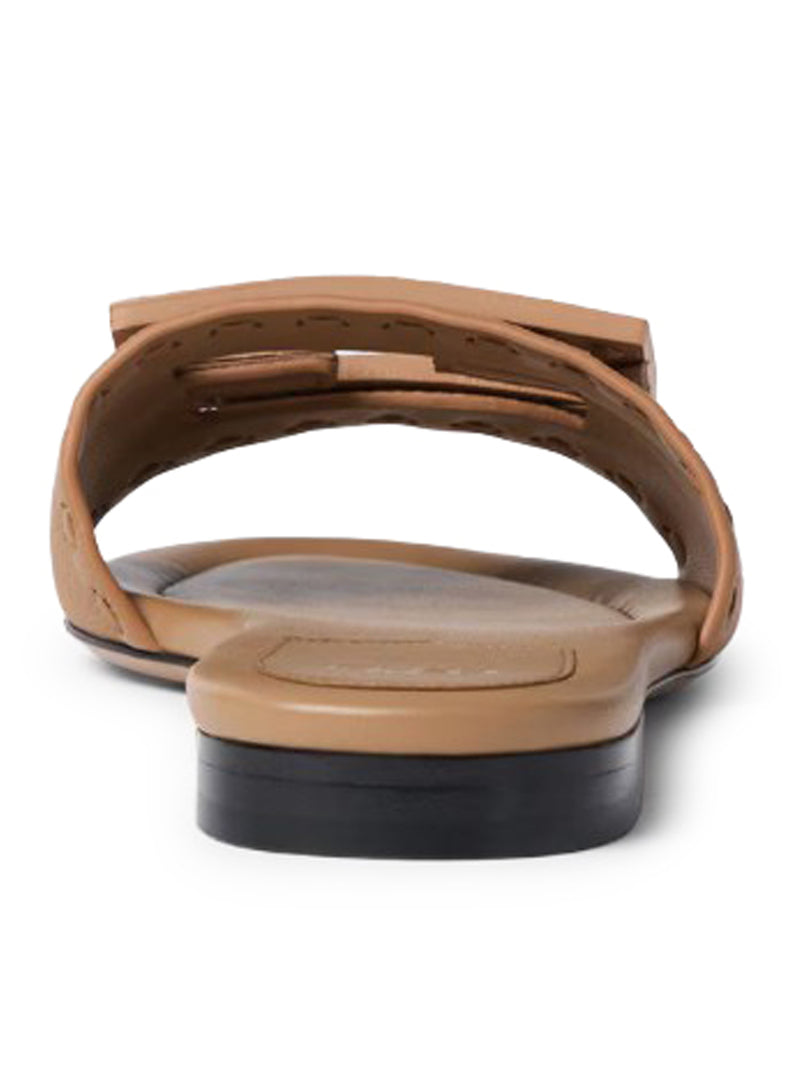 SLIDE BAGUETTE IN PELLE MARRONE CHIARO