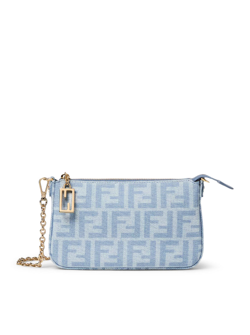 POUCH BAGUETTE IN DENIM FF BLU CHIARO