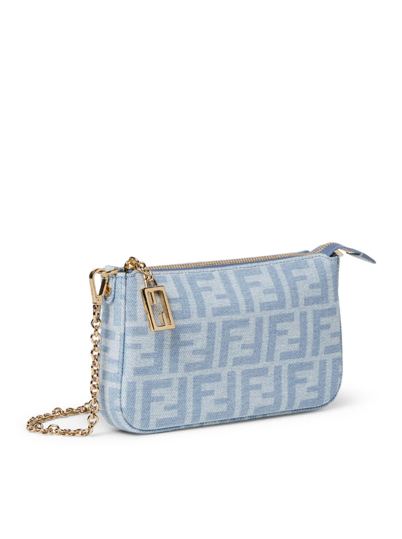 POUCH BAGUETTE IN DENIM FF BLU CHIARO