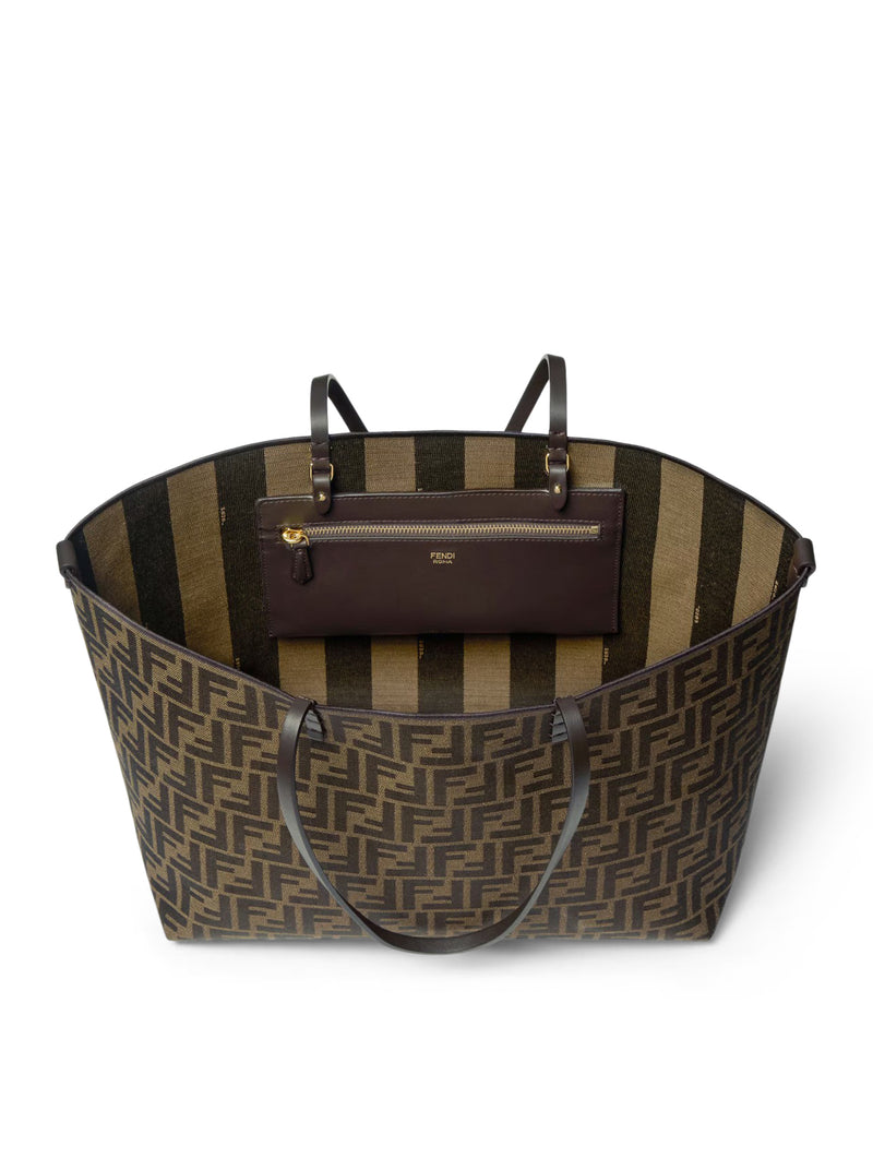 ROLL MEDIUM SHOPPER IN TESSUTO FF JACQUARD E A RIGHE PEQUIN