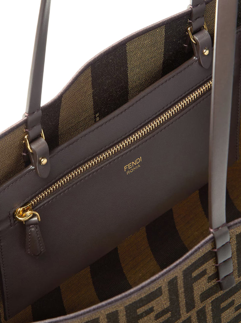 ROLL MEDIUM SHOPPER IN TESSUTO FF JACQUARD E A RIGHE PEQUIN
