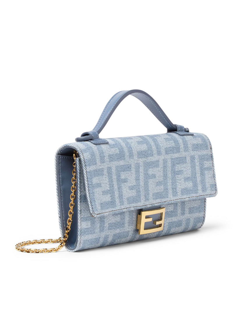 CONTINENTAL WITH CHAIN BAGUETTE PORTAFOGLIO IN DENIM FF BLU CHIARO