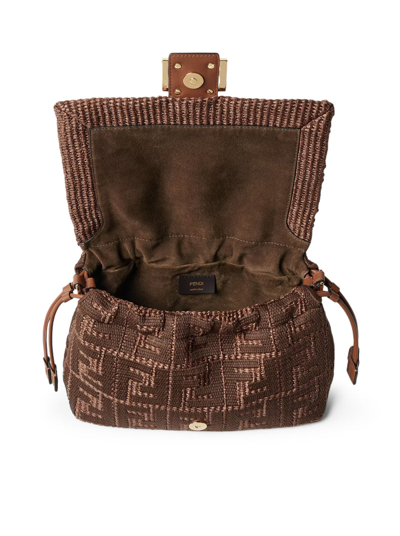 MAMMA BAGUETTE MEDIUM BORSA IN RAFIA INTRECCIATA CON RICAMO FF SELLIER