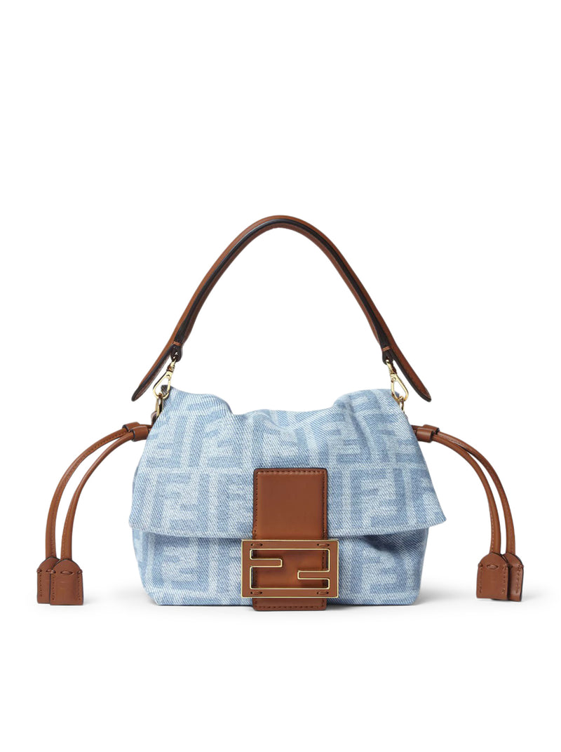 BORSA MAMMA BAGUETTE SMALL IN DENIM FF BLU CHIARO