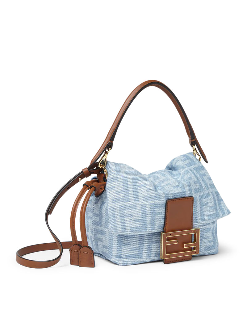 BORSA MAMMA BAGUETTE SMALL IN DENIM FF BLU CHIARO
