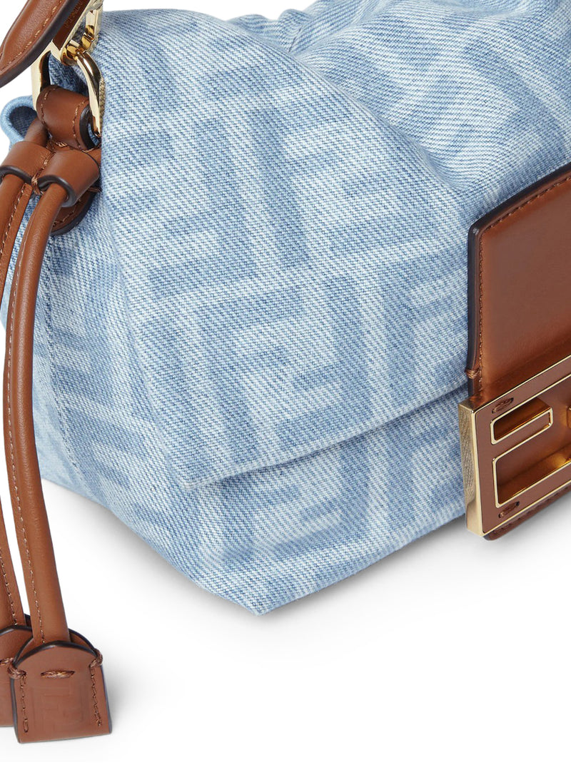 BORSA MAMMA BAGUETTE SMALL IN DENIM FF BLU CHIARO