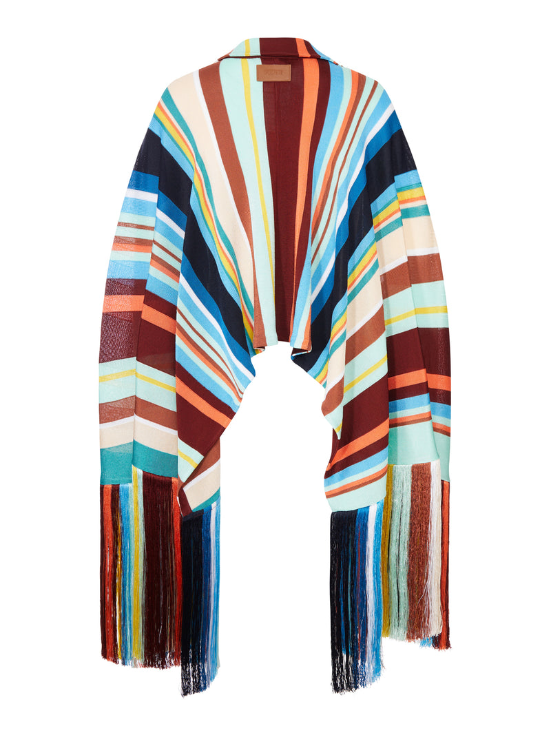 PONCHO A MAGLIA IN VISCOSA A RIGHE MULTICOLORE