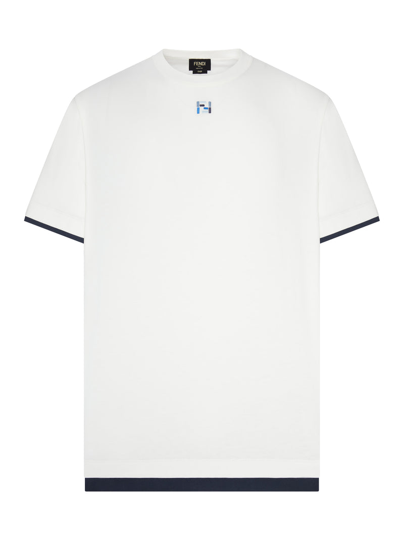 T-SHIRT CON PROFILI A CONTRASTO E LOGO RICAMATO